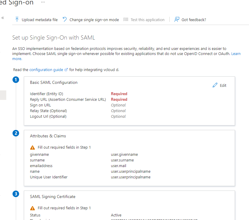 SAML configuration